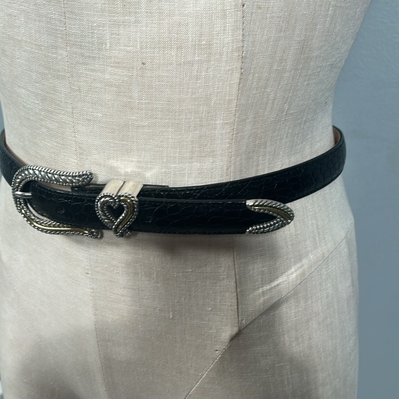 Brighton Black Leather Belt with Silver Buckle heart shape size M 30 - Picture 4 of 17